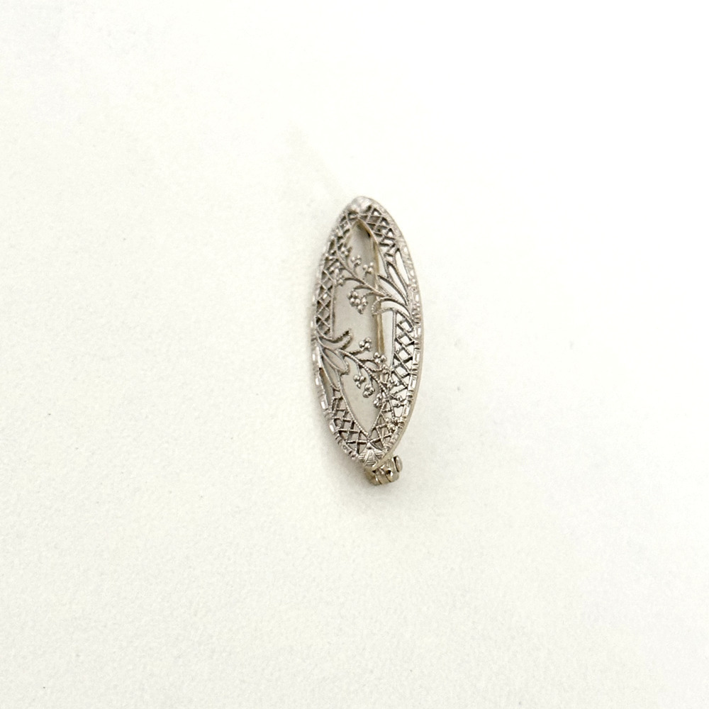 Antique 14K White Gold Floral Filigree Intricate Detail Small Petite Brooch Pin - Picture 5 of 9